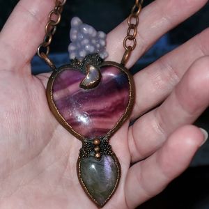 Fluorite Labradorite & Grape Agate Crystal Necklac